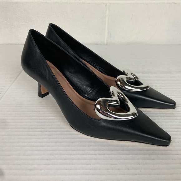 Maeve Shoes - NWOT Anthropologie x Maeve Women's Leather Heart Pumps EU37/US6-6.5 Black Silver